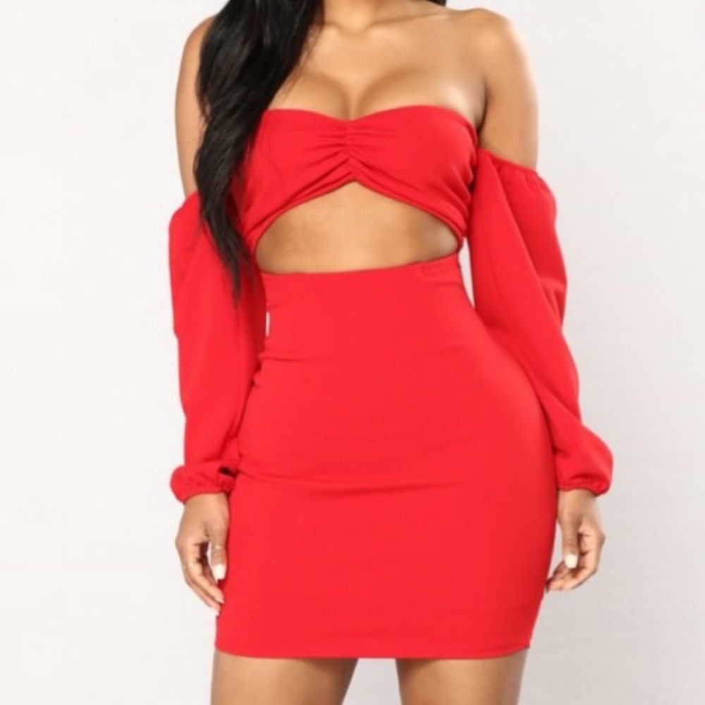 Red off the shoulder dress